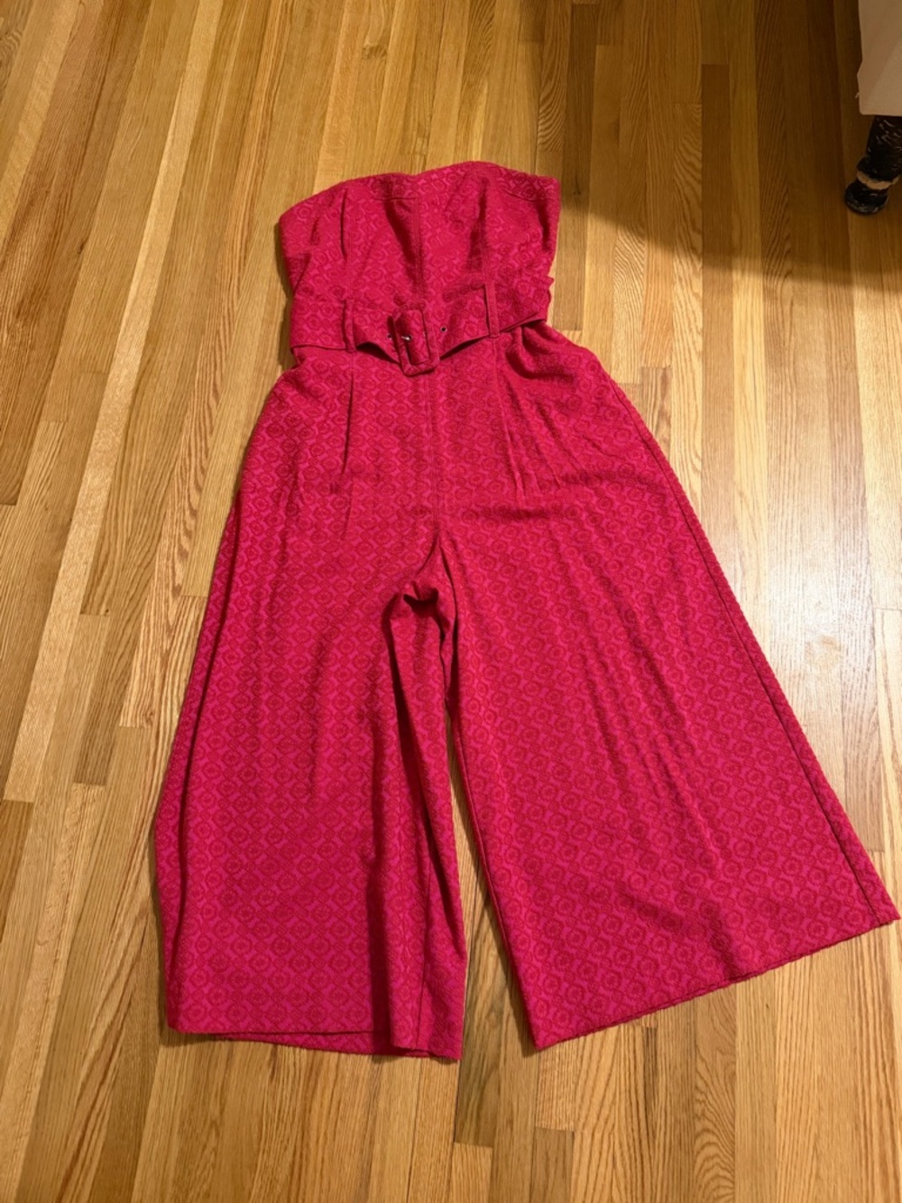 Anthropologie Fuchsia Strapless Wide-Leg Jumpsuit with Belt